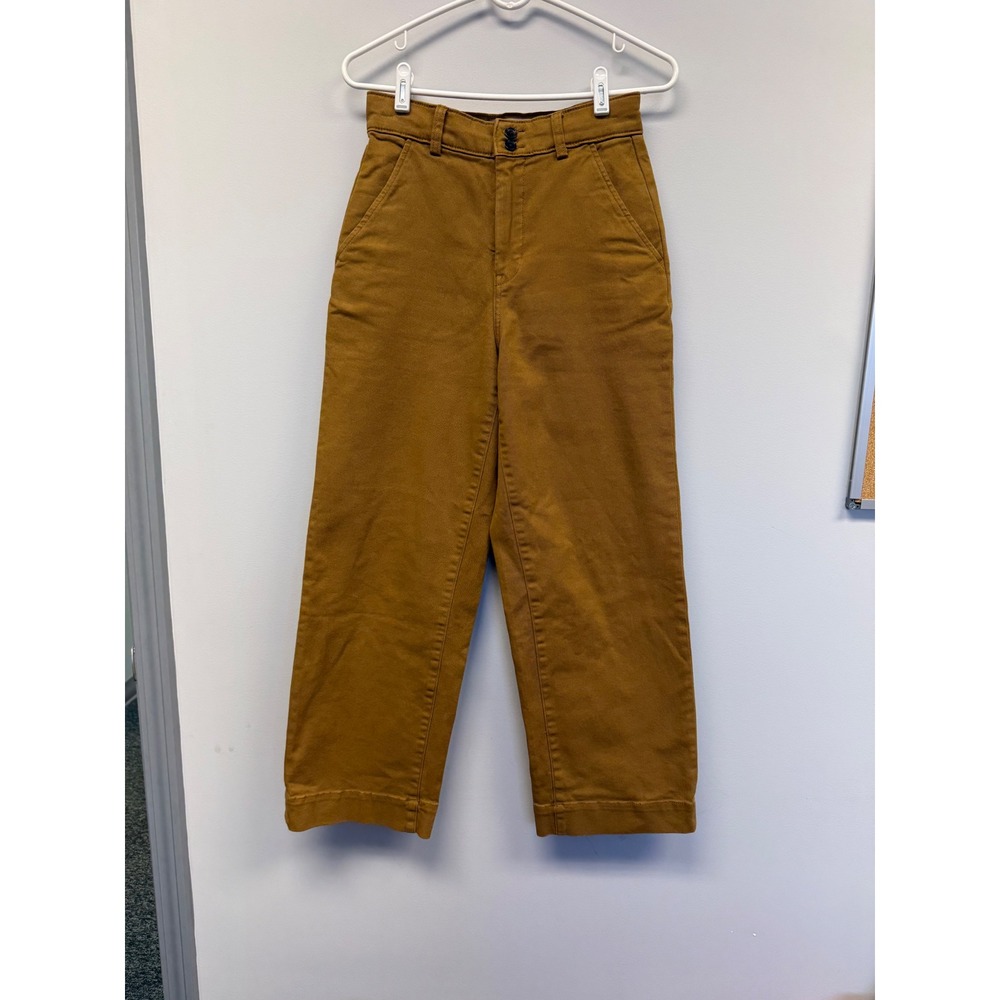 Everlane Wide Leg Organic Cotton Pants Ochre Brown Mustard Womens 2 High Rise